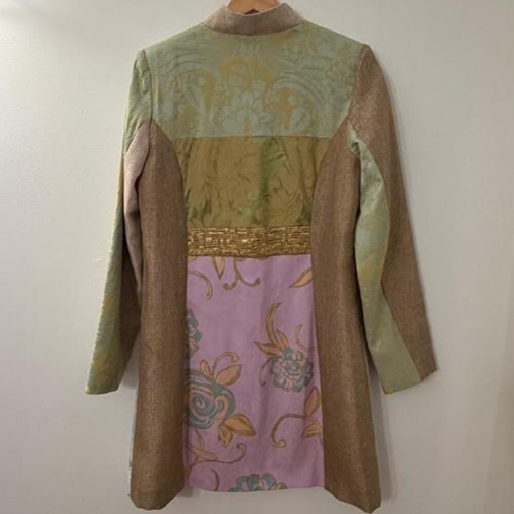 Julia K Boho Chic Long Jacket Sz S Multi Color Patchwork Art to Wear Coat - Picture 2 of 10